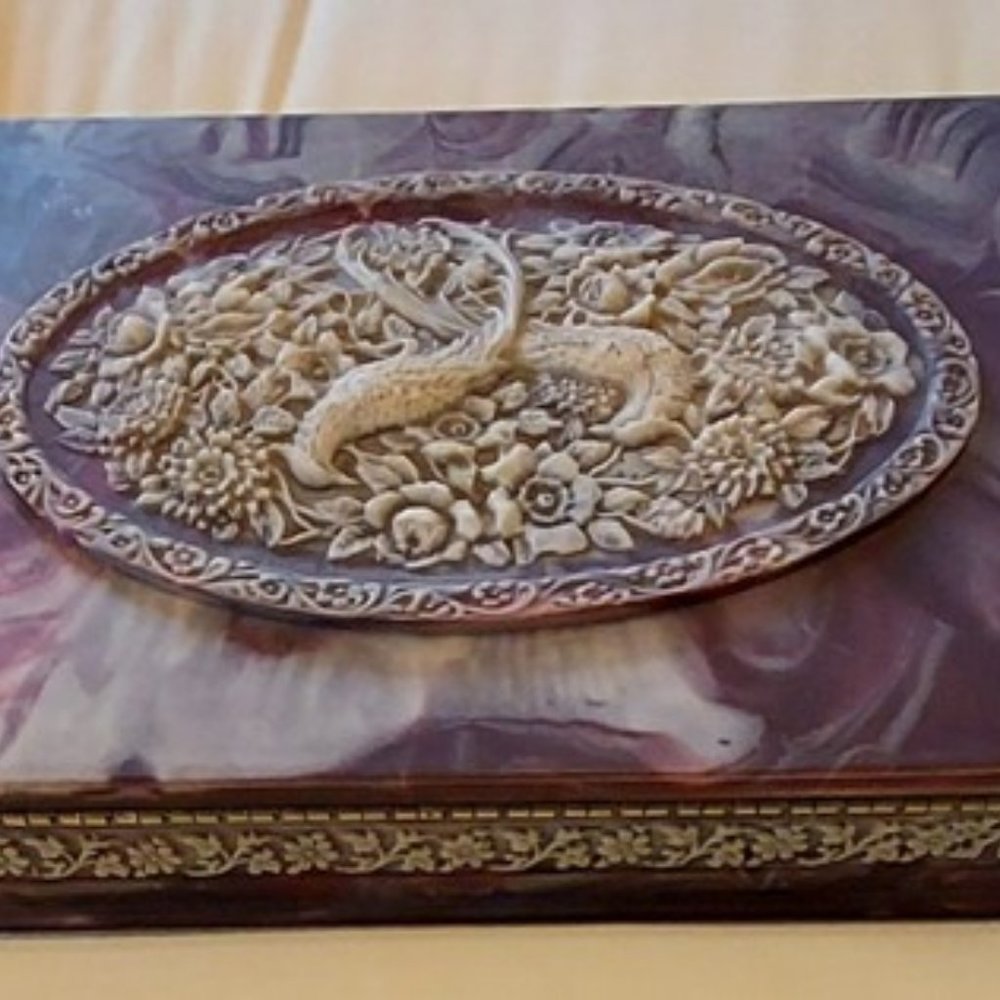 VTG Large Somans Jewelry box Genuine Incolay Stone  made USA - Picture 12 of 16